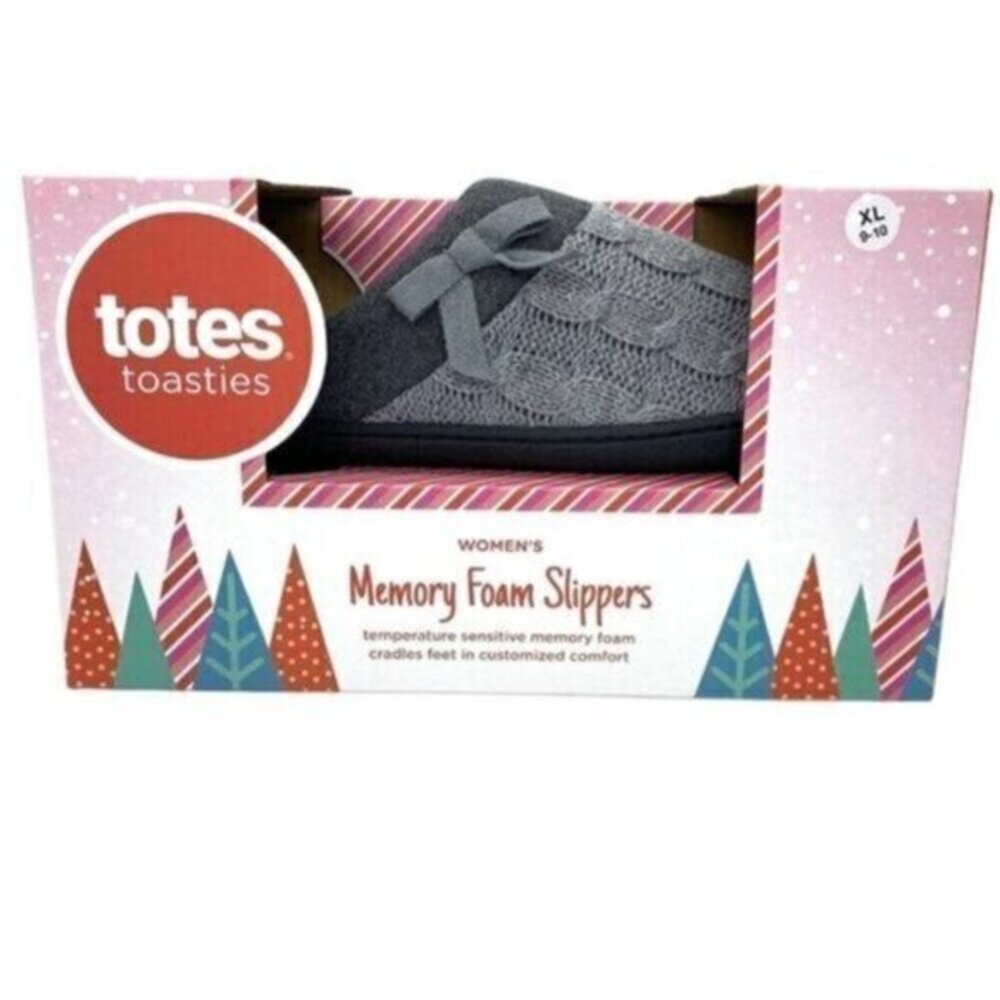 Women's Slippers Gray Bow Cable Knit Memory Foam